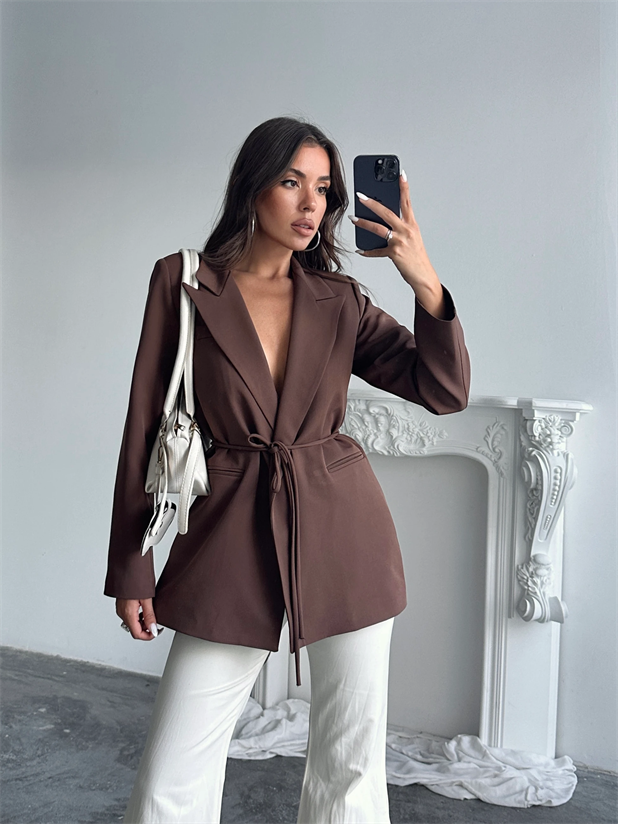 Bağlama Detay Ceket - Kahve