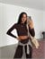 Balıkçı Yaka Crop Sandy Takım - Kahve