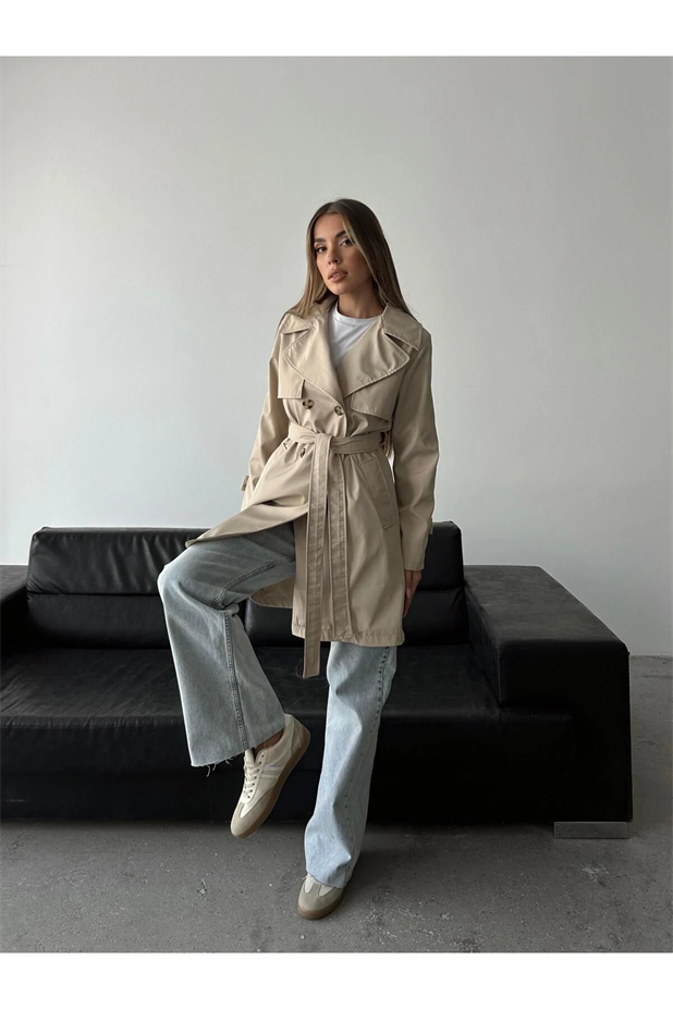 Alba Belden Bağlamalı Trençkot Taş - Taş