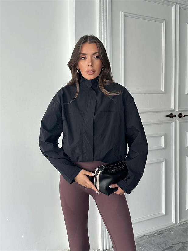Gizli Fermuarlı Paraşüt Ceket - Siyah