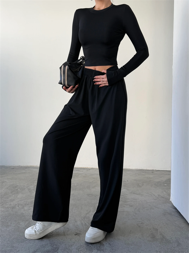 Uzun Kol Bisiklet Yaka Takım  - Siyah