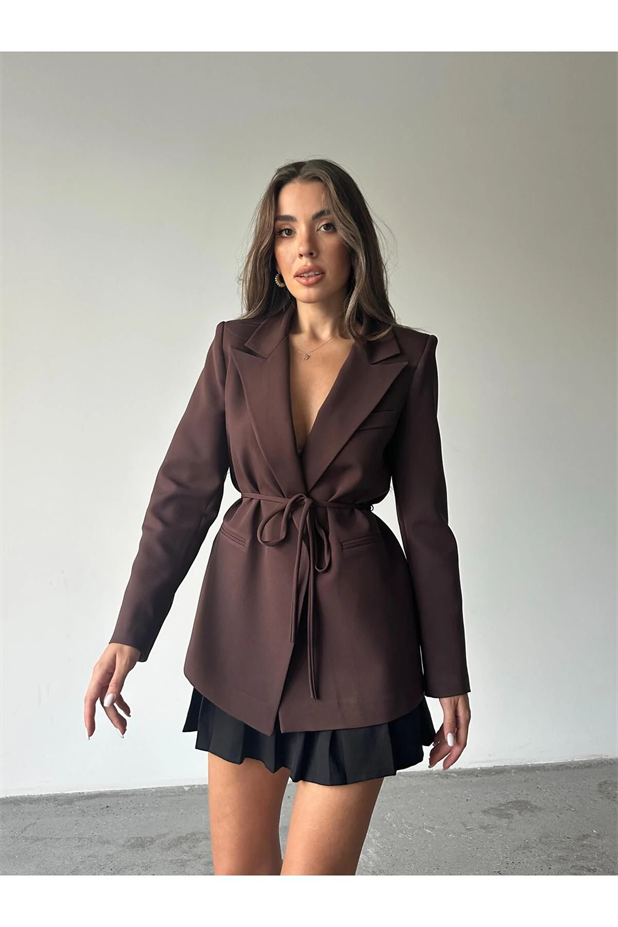 Bağlamalı Blazer Ceket Kahverengi - Kahverengi