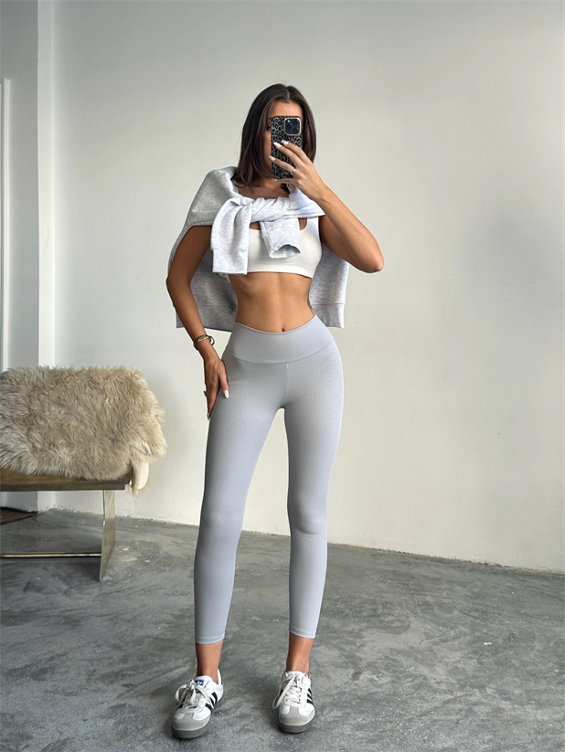 Toparlayıcı Fitilli Tayt Açık Gri - Gri