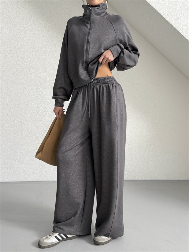 Fermuarlı Palazzo Takım - Antrasit