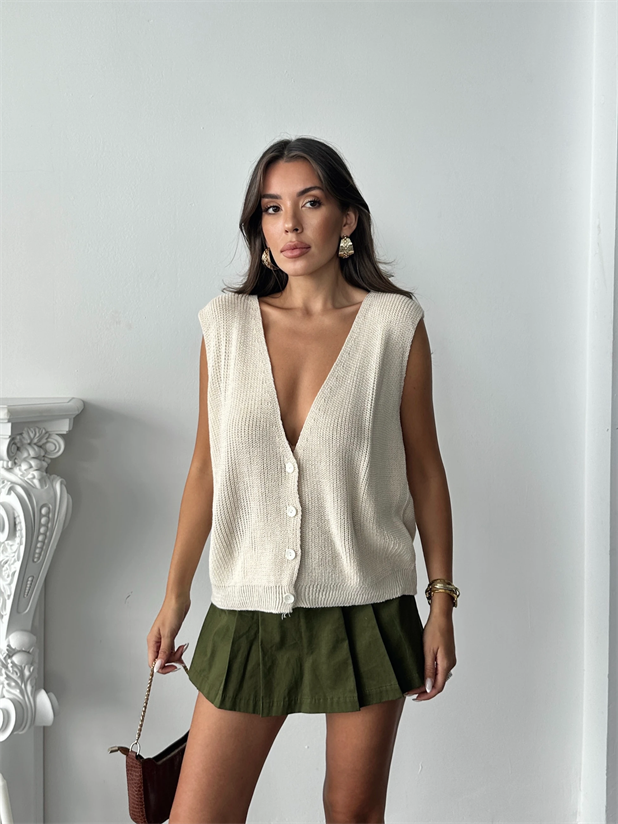 Dört Düğme Selanik Yelek - Taş