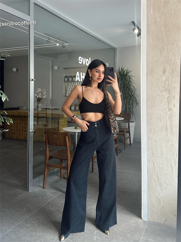 Geniş Kemerli Baggy Jean  - Siyah