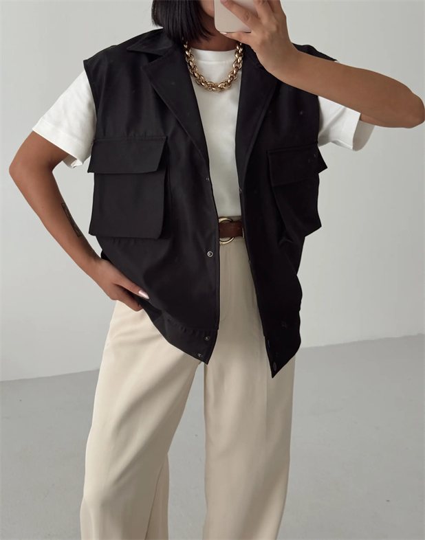 İnva Cepli Yelek Siyah - Siyah