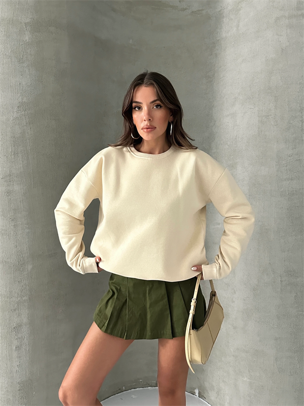 Düz Basic Sweatshırt - Taş