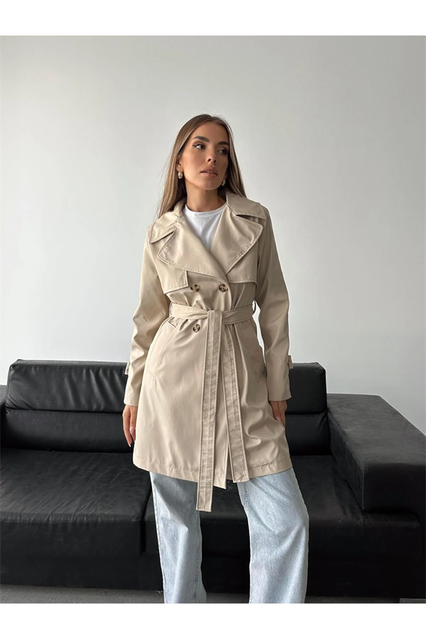 Alba Belden Bağlamalı Trençkot Taş - Taş