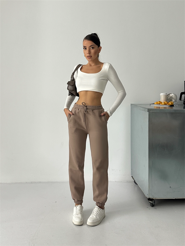 Bel Lastik Jogger Eşofman Vizon - Vizon