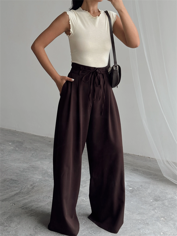 Beli İp Ve Lastikli Palazzo - Kahve