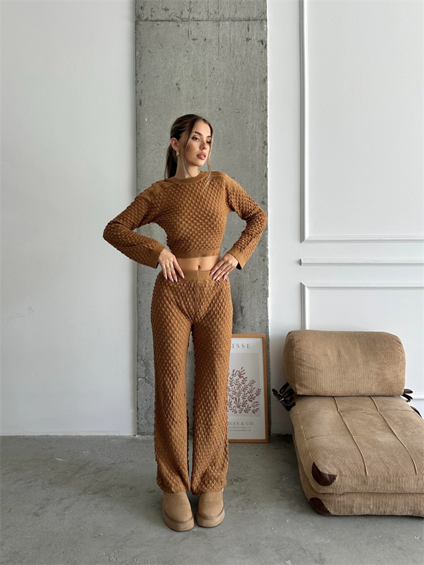 Damla Ajur Triko Pantolon Taba - Taba