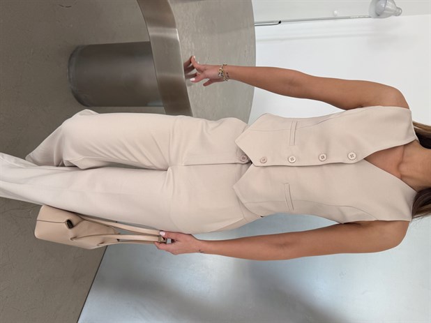 Yelek Pantolon Takım - Krem