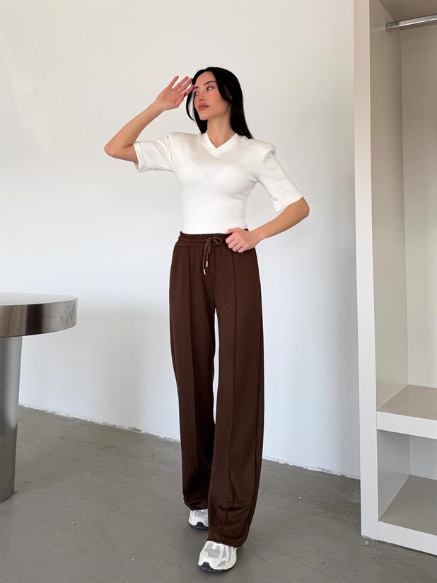 Çımalı Bol Paça Eşofman - Kahve