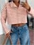 Polo Yaka Çizgili Crop Sweat - Kırmızı