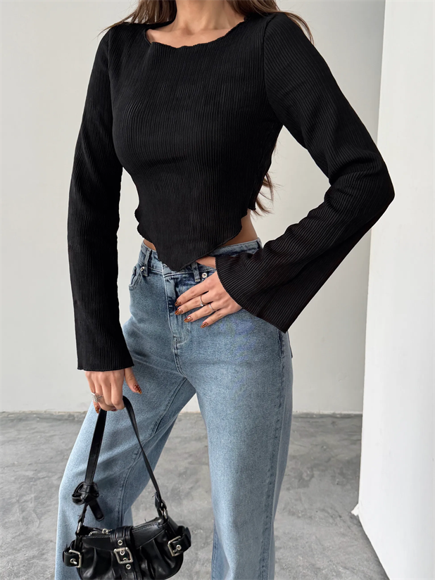 İspanyol Kol Akordiyon Bluz - Siyah