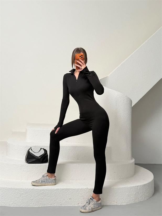 Fitilli Şardonlu Tulum  - Siyah