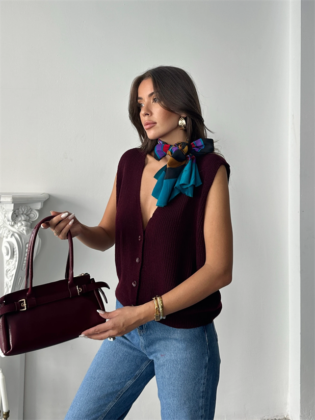 Dört Düğme Selanik Yelek - Bordo