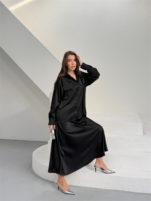 Krep Saten Gömlekli Takım - Siyah