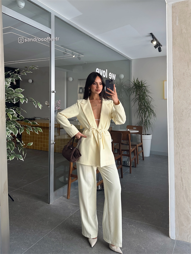 Bağlama Detay Ceket - Limon Sarısı