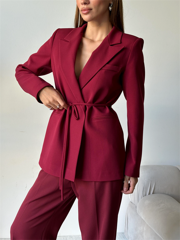 Bağlamalı Blazer Ceket Bordo - Bordo