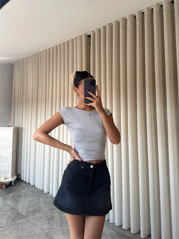 Sırt Açık Crop - Gri