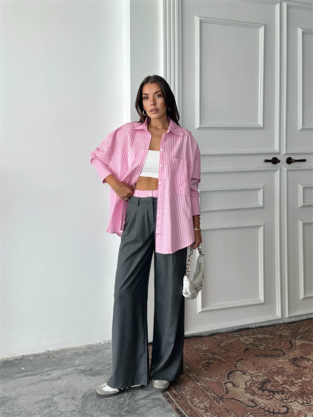 Bel Çizgi Detay Gömlekli Takım - Antrasit