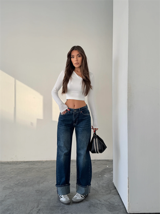 Paça Katlamalı Palazzo Jean  - Mavi