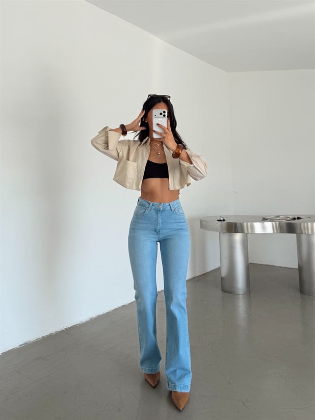 Likralı Flare Jean - Açık Mavi