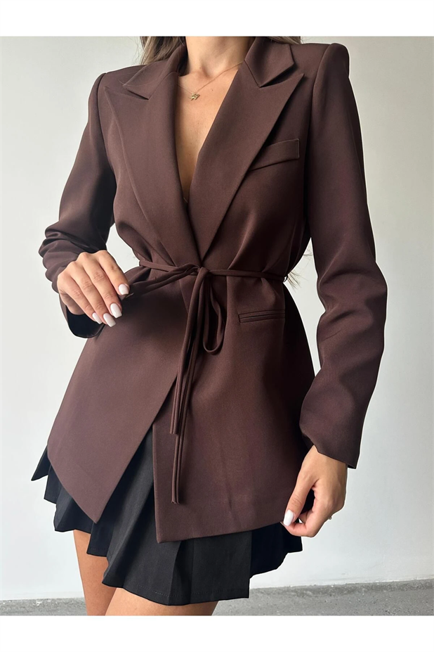 Bağlamalı Blazer Ceket Kahverengi - Kahverengi