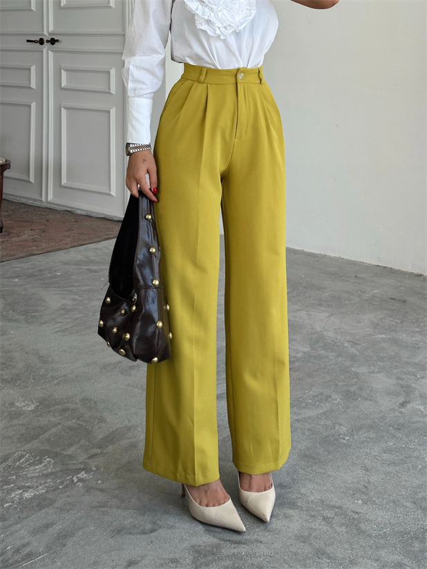 My Palazzo Kumaş Pantolon - Yağ Yeşili