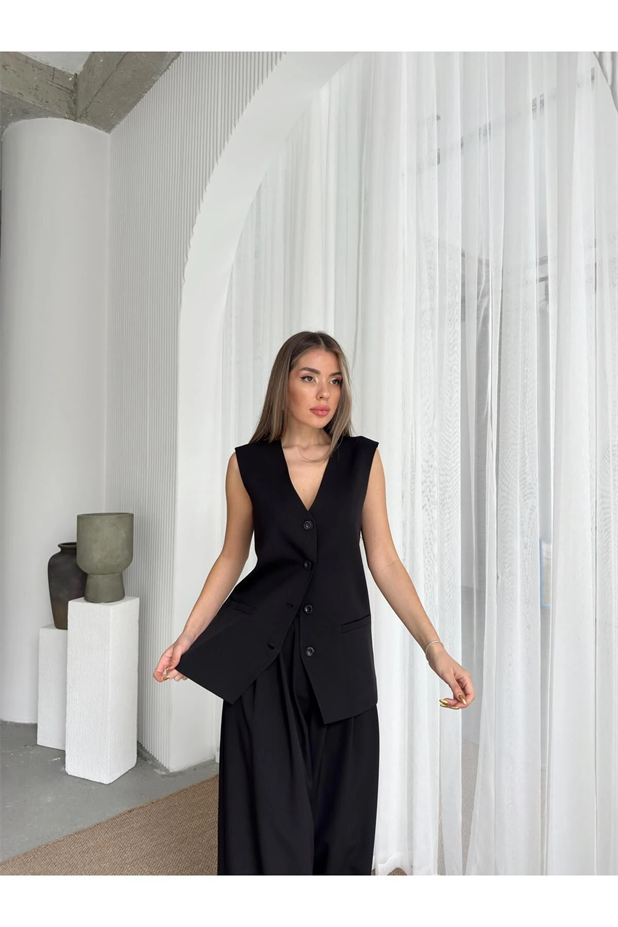 Taila Dört Düğme Yelek Siyah - Siyah