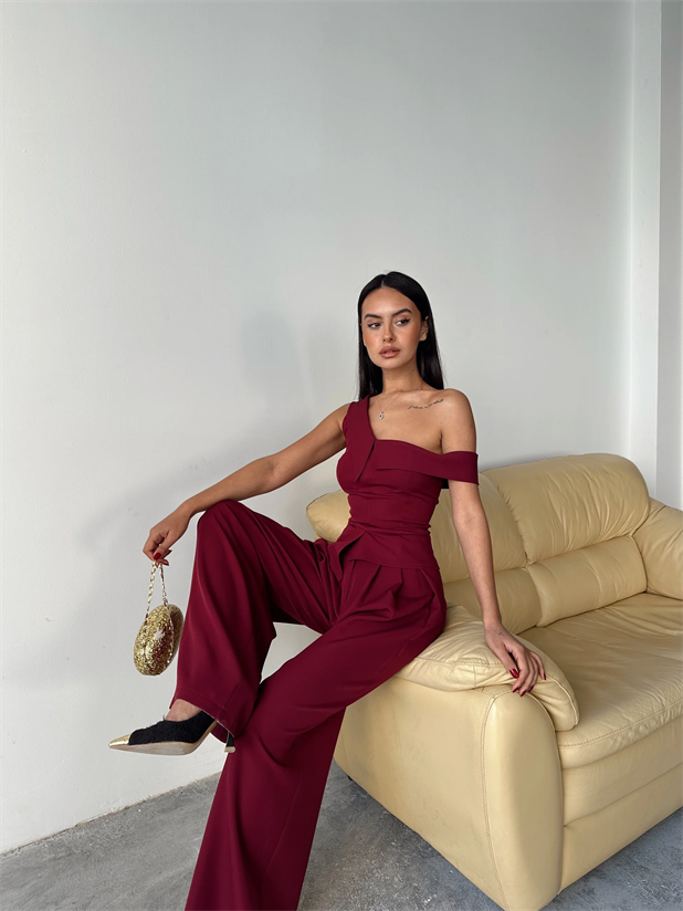 Tek Omuz Büstiyer - Bordo