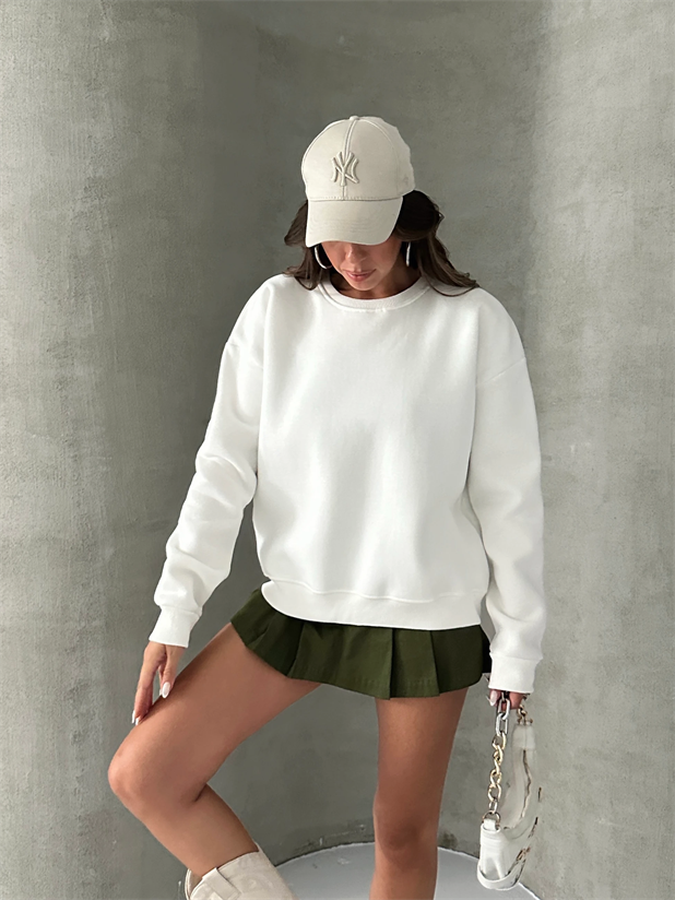 Düz Basic Sweatshırt - Beyaz