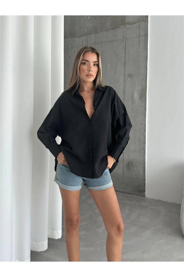 Basic Oversize Gömlek Siyah - Siyah