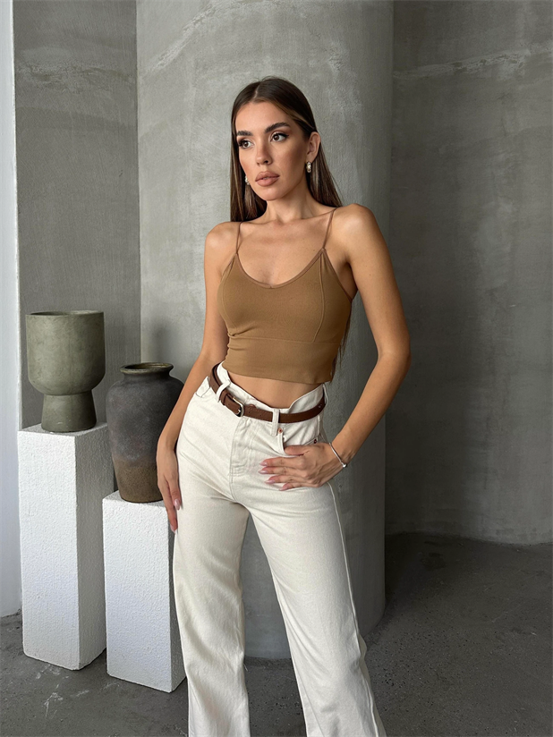 Çelik Örme Korse Crop Top Taba - Taba