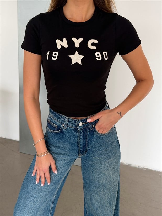 NYC 1990 Nakışlı Basic - Siyah