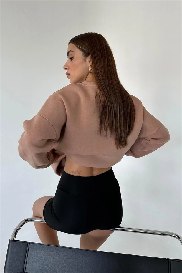 State Baskı Üç İplik Şardonlu Sweat Vizon - Vizon