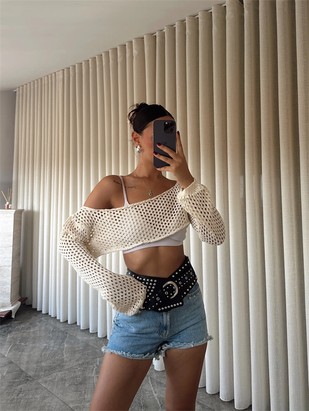 Devin Ajurlu Yıkamalı Triko Krem - Krem