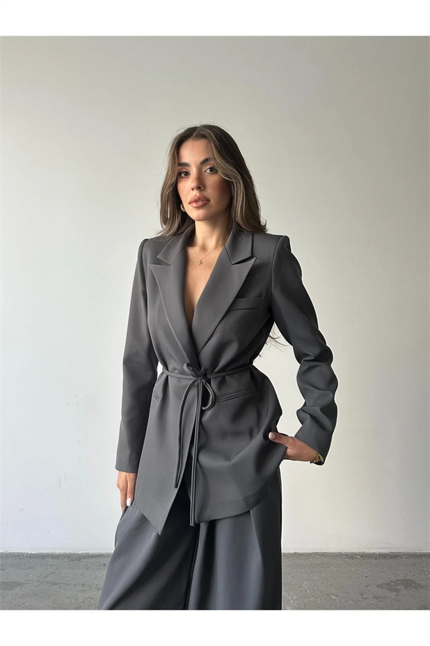 Bağlamalı Blazer Ceket Füme - Füme