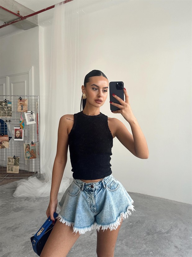 Halter Yıkama Crop - Siyah