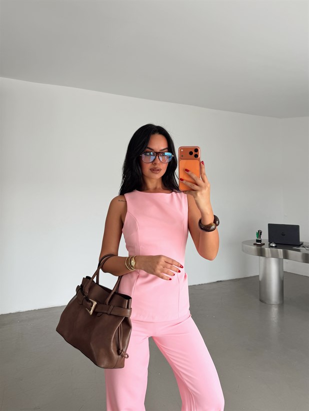 Sırt Detaylı Dabıl Takım - Pembe