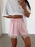 Saten Dantelli Mini Şort - Pembe
