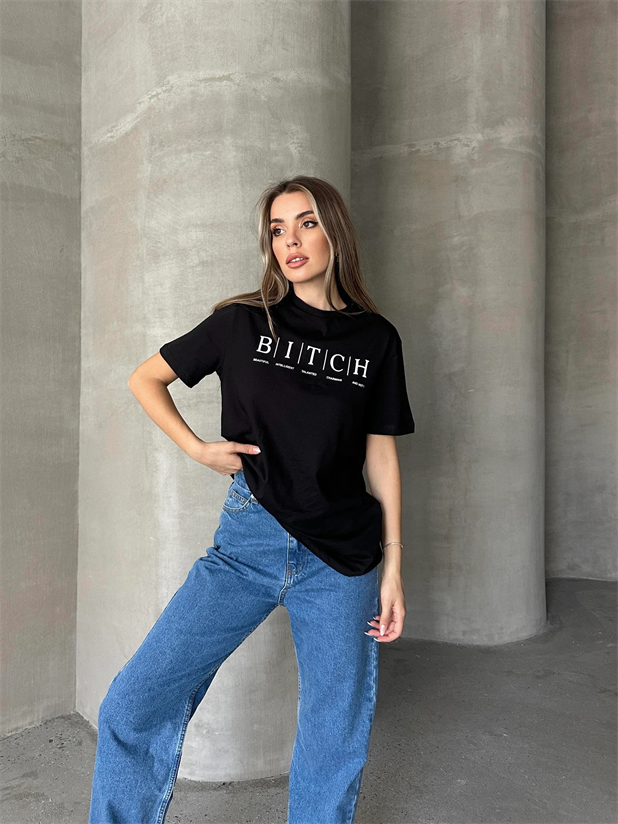 Bitch Baskı Basic T-Shirt Siyah - Siyah