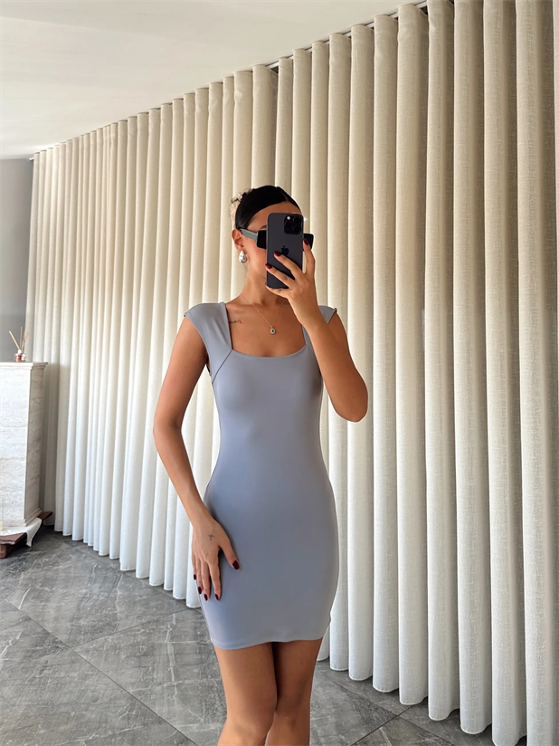 Lana Mini Elbise Gri - Gri