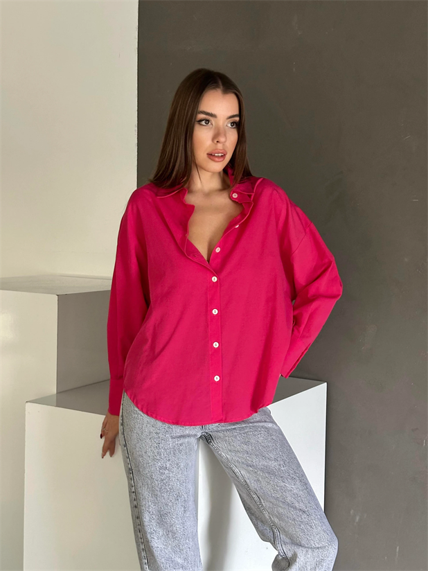 Basic Oversize Gömlek Fuşya - Fuşya