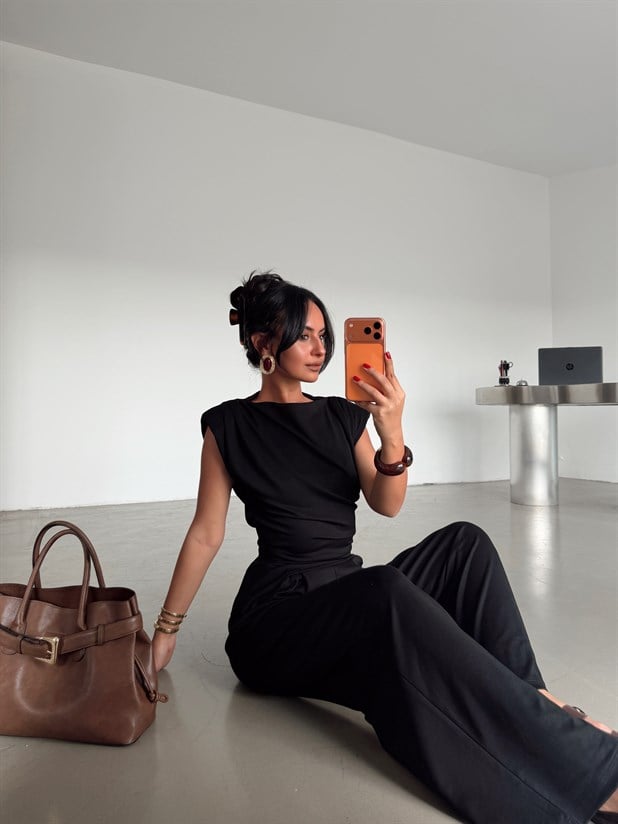 Vatkalı Asimetrik Modal Takım - Siyah