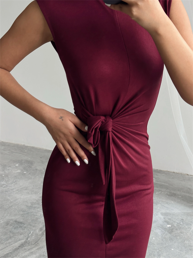 Yandan Bağlamalı Elbise - Mürdüm