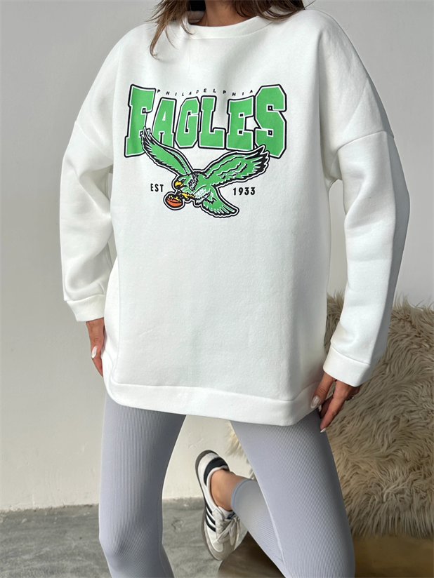 Eagles Üç İplik Oversize Sweat Beyaz - Beyaz