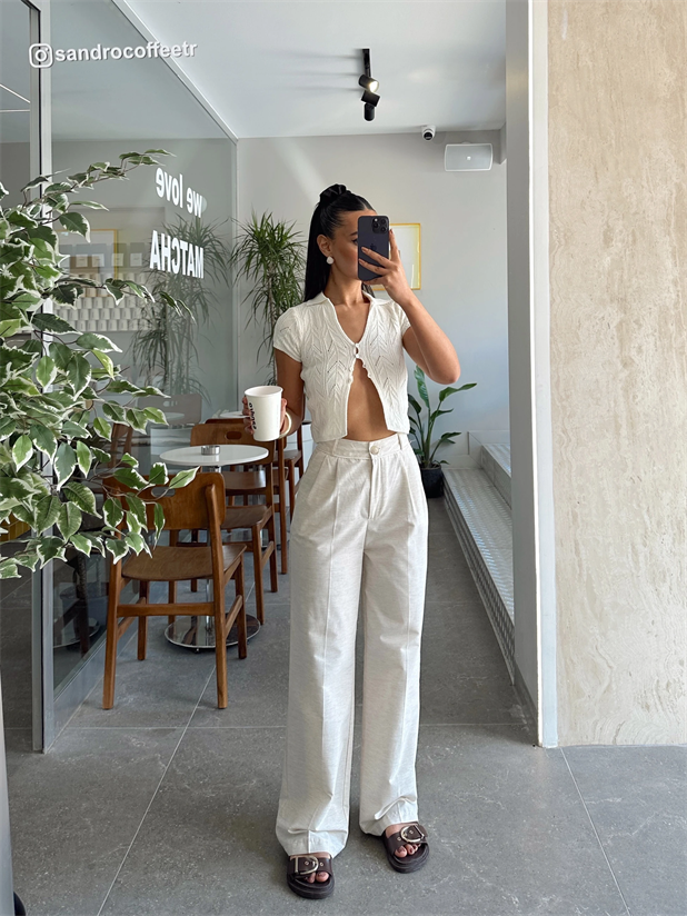 Keten Palazzo - Krem